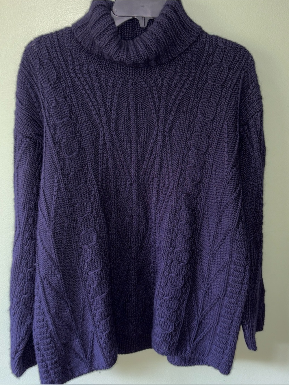 Vintage LL Bean Womens L Wool Fisherman Sweater Made In Ireland Turtleneck Aran